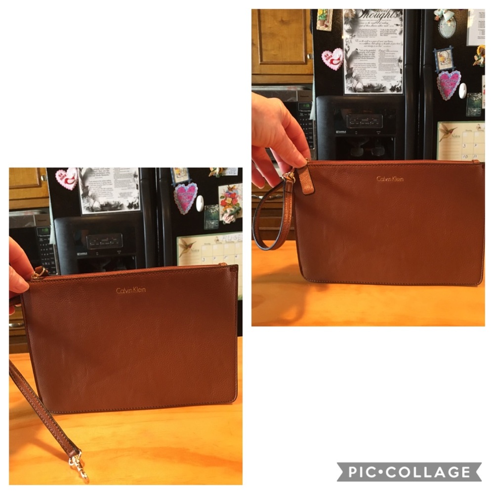 Calvin Klein Brown Cosmetic Makeup Purse NWOT